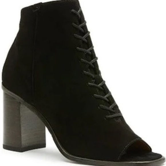 Frye Amy Black Suede Peep Toe Lace-Up Booties Size 8.5 - Picture 2 of 14